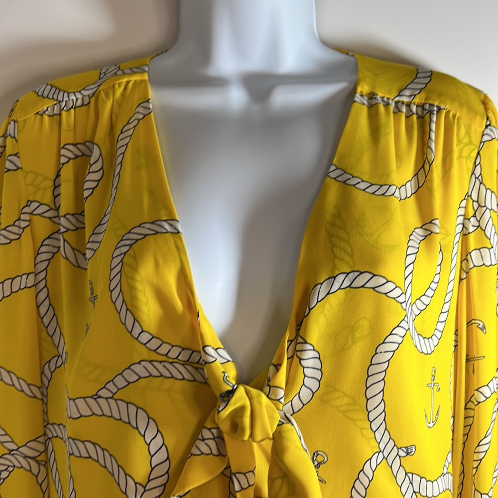 Women’s Cabi drop waist pendulum blouse bright yellow nautical print SZ M - Picture 7 of 12